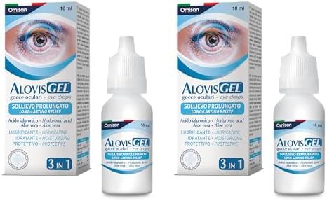 AlovisGel Liquid-Gel 3in1 - Collirio Sterile Lubrificante, Idratante, Rinfrescante per Occhi Secchi. Con Acido ialuronico ed Aloe Vera gel - Bipack 2x10 ml