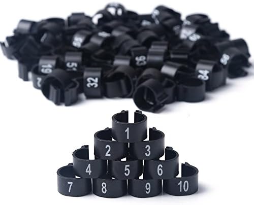 RENZE 100 pcs Poultry Leg Bands Bird Pigeon Parrot Chicks Rings 10.5mm Plastic Parrot, 4 Colors (Black)