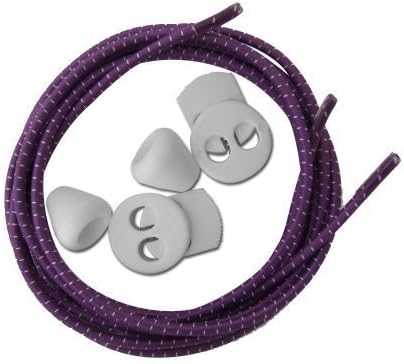 Elastic Lock Laces Shoelaces For Running &amp; Triathlon - Purple &amp; White