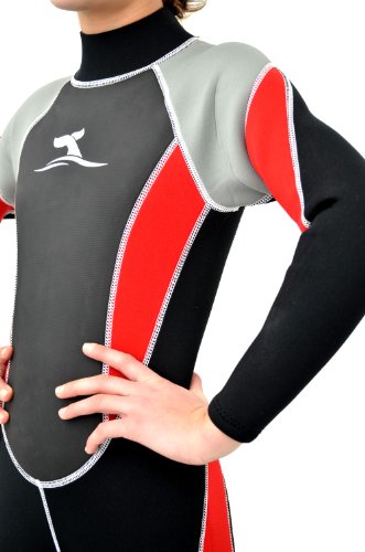 Kinder Neoprenanzug Lang 3 mm Neoprenanzug Surfanzug Größe frei wählbar von 104 bis 164 in Schwarz Rot mit Mash Skin - 5