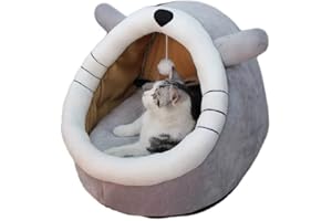 disdain Cat Beds for Indoor Cats, Cat House with Hanging teaser toy, 2 in 1 Cat cave for playing and sleeping, Pet Bed suitable for Cats and Small Dogs, grey