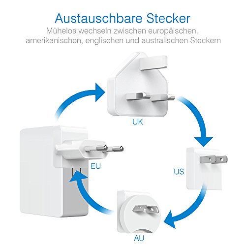 JZBRAIN USB Ladegerät mehrfach mit 4 Ports 5V 5A USB Reise-Ladegerät Universal mit 4 Fach Adpatateur Abnehmbarer US UK EU AU USB Multi-Ladegerät für iPad, iPad mini iPhone Samsung Handy Smartphone Tablet (UL-Zertifiziert) - 3