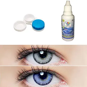 Soft Eye Combo Pack of 2 Pairs of Monthly Color Contact Lenses (Grey,Blue) (Zero Power/Lenses Only) With Case & Solution for women men girls