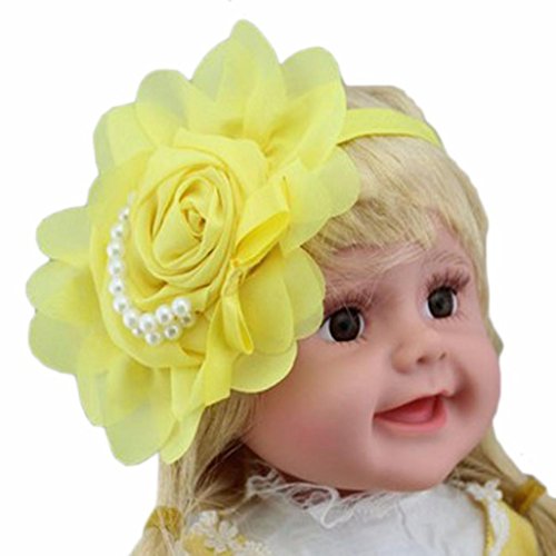 DDLBiz 1PCS Lovely Rhinestone Unusual Angel Girls Baby Pearl Flowers Hairband Headbands with Bowknot Rose Flowers (Yellow)