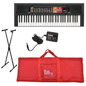 Yamaha PSR-F51 Digital Keyboard (61 Keys) With Blueberry Red Cover Bag and Keyboard Stand
