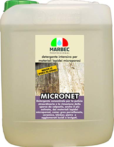 Marbec - MICRONET 5LT | Detergente para la limpieza extraordinaria y la eliminación de suciedad intensa por pisoteo en gres porcelánico, cerámica y piedras microporosas