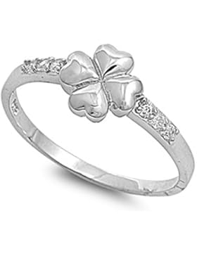 Ring aus Sterlingsilber mit Zirkonia - Vierblättriges Kleeblatt Herz