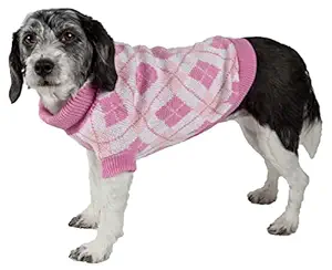 PET LIFE 'Argyle Style' Ribbed Fashion Designer Pet Dog Sweater, Medium, Pink Argyle