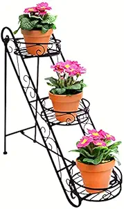 Amaze Shoppee 3-Tier Plant Stand for Indoor Plants Tall Corner Shelf, 3 Tier Planter Table, Outdoor Metal Plant Stand, Brown Mid Century Modern Decor, Flower Holder Rack