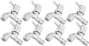 ZESTA Stainless Steel Brass Disc Turbo Bib Cock Tap with Flange (Standard; Silver) - Pack of 8