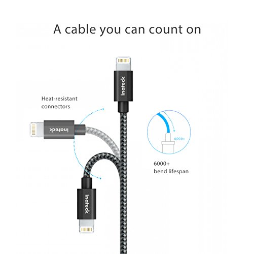 [Apple MFI zertifiziert] Inateck 1.2m Lightning Kabel USB-Sync-Kabel mit Aluminium Stecker Für iPhone 6/6 Plus/5S/5C/5, iPad Air/mini/mini 2/iPad 4 Gen, und iPod nano 7 Gen, Schwarz - 3