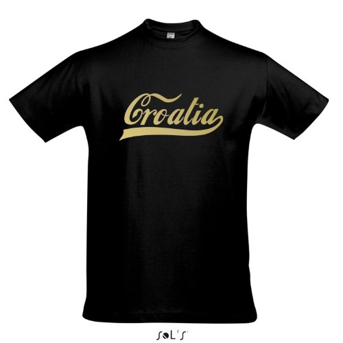 T-Shirt Kroatien Oldschool Croatia LÄNDERSHIRT EM / WM FAN Trikot S-XXL , Deep black – gold , XXL