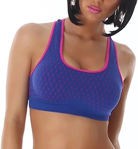 Tank Top Women's Top Navel Free Push Up Sports Bra Fitness Tantop Stretch Black, Womens, blue, 32 bis 34