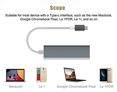 Yehua® USB-C Multiport – Konverter Type-C 3 Häfen USB 3.0 – LAN – Adapter Type-C Hub Mit Netzwerk – Adapter (Grey) - 4