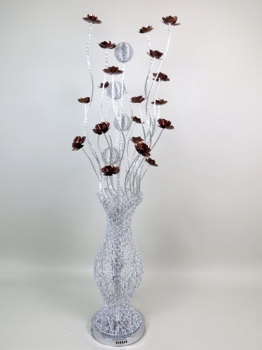 Sofia Silver Wire and Aluminium Metal Floor Lamp with Bloomed Coffee Copper Brown Flowers