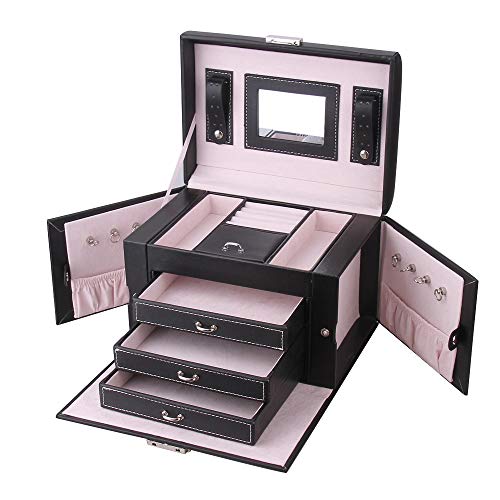 Preisvergleich Produktbild CHENZHAOL Schmuckschatulle Mädchen Große Schmuckschatulle Samt Display Organizer Mädchen Ringe Halskette Lagerung und Verpackung Geschenke Ohrring Schmuck Spiegel Schloss Fall