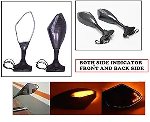 Meenu Arts Rear View Side Glass Mirror with Amber LED Turn Signal Indicator for Yamaha R15 V-3