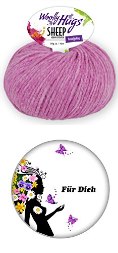 SHEEP UNI 37, 1er SET 50g Knäuel WOOLLY HUGS aus allen Farben wählen: 50% Merino extrafein, 28% Baumwolle, 22% Polyamid, Lauflänge 110m/50g, Nadelstärke 5,5 - 6.5 +Button FÜR DICH