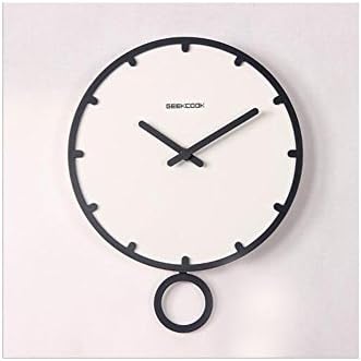 Simplicity Creative Wall Clock , Wooden Round Pendulum Swing with Time Silent Non-ticking for Home Kitchen/Living Room , 12 inches , white
