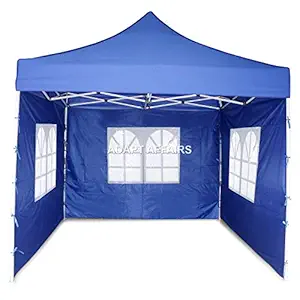 Invezo 10 x 10 feet Gazebo Canopy Tent (24 kgs, Semi Premium, Blue with 3 Side European Window Covers) Including Cover Bag - 2 Minute Easy Installation Portable Tent