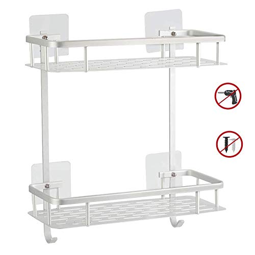 Preisvergleich Produktbild Swallowzy Duschablage Kleber + Selbstklebender Ablage Halter Duschkorb Badregal Duschregal für Shampoo und Duschgel 2 Etagen Befestigen ohne Bohren, Aluminium