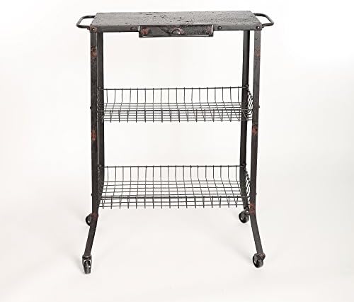 Kitchen Trolley Shabby Chic Basket Cart in Vintage Style anb Black Colour Hostess Buffet and Industrial Table 72 x 58 x 35 cm A24