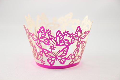 Elfenstall Cupcake / Muffin Papierförmchen – Zierumrandung – Dekorand “ Schmetterlinge / Butterfly “ 12 Stück für Hochzeiten Partys oder Feste (metallic pink) - 3