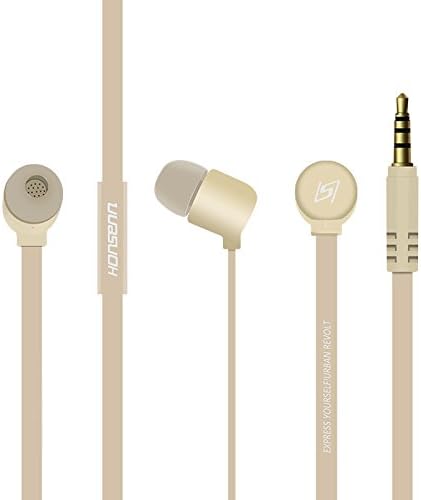 Honsenn In-Ear Earbuds with Mic, Tangle-Free Wired Earphones for iPhone, iPad, iPod, Samsung Galaxy, Android Smartphones, Tablets, Computers (Gold)