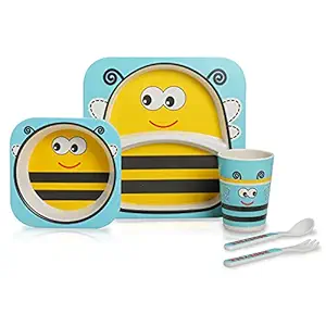 LuvLap Natural Bamboo Fibre Baby Cutlery Tableware, 5 Pc Set with Spoon, Fork, Mug, Bowl & Plate (Pink)