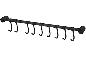 Intirilife barra de colgar para la cocina de acero inoxidable con 9 ganchos móviles para taladrar - 49.8 x 3.4 x 2.2 cm - barra de colgar para la cocina gancho varilla portavasos soporte de pared