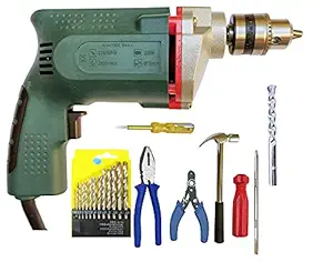 Inditrust Heavy Duty 10mm Electric Drill Machine with 13pc Screwdriver Hammer Masonry bit Set