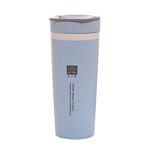 Preisvergleich Produktbild Wasser-Flasche 300ML, Aolvo-Doppelschicht-tragbares umweltfreundliches Weizen-Stroh trägt Tee-Becher-Schalen mit Rotations-Deckel für Reise im Freien