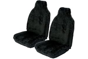 Carseatcover-UK Front Pair of Faux Fur Furry PLAIN BLACK Car Seat Covers - Universal Fit - Suitable for Cars, Vans, MPV's SUV's