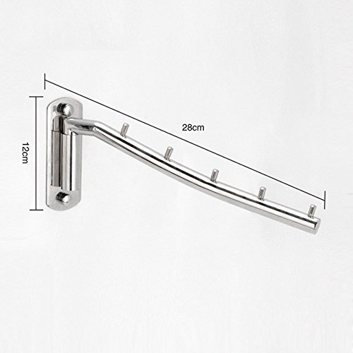 Newdora 180°drehbarer Edelstahl Kleiderhaken Wand-Kleiderständer Kleiderlüfter Garderobenhaken Schwingenarmhalter Kleiderbügel Kleiderständer Kleiderbügel Mit 5 Haken – Silber - 5