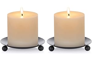 Nuptio Portacandele Candele Pilastro: Set di 2 Piatti Rotondi Metallo Nero, Portacandele Piccolo Piatto Chiesa per Halloween Decorazioni la Tavola Natale Matrimonio Camera Letto Soggiorno Decorazione