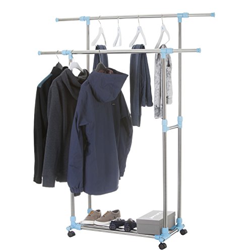 Rollbarer Kleiderständer Garderobenwagen Rollgarderobe Garderobe mit 2 Kleiderstangen höhenverstellbar