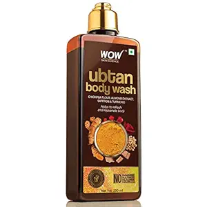 WOW Skin Science Ubtan Body Wash with Chickpea Flour, Almond Extract, Safron & Turmeric Extracts - Natural De Tan - No Sulphate, Parabens, Silicones & Color - 250 mL