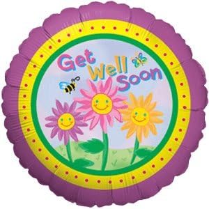 Get Well Soon with Flowers balloon delivered inflated in a box with Free Delivery
