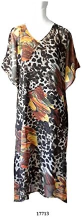 Ladies Korean Chiffon Woven Leopard Print Long Kaftan (Satin Label). One Size Fit All:- UK 10-32