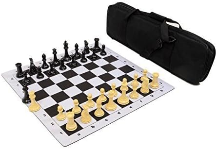 Kimaro Heavy Tournament Triple Weighted Best Value Tournament Chess Set - Filled Chess Pieces and Black Roll-Up Vinyl Chess Board by kimaro