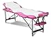 FoxHunter Luxury Portable Lightweight Massage Table Beauty Couch Therapy Bed Folded 3 Section Aluminium Frame White Pink with Headrest Armsupport Carrying Bag