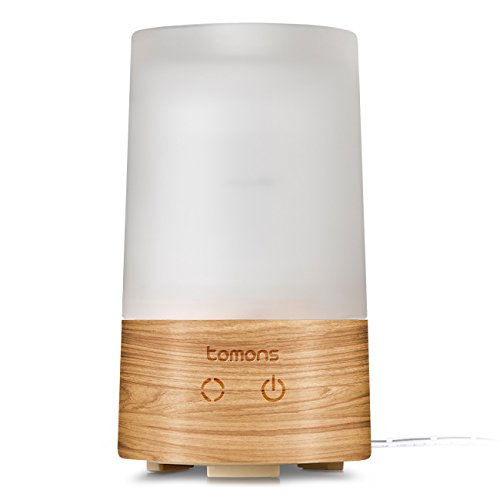 Preisvergleich Produktbild Tomons Diffuser für ätherische Öle, Aromatherapie Ultraschall flüsterleise mit sechs verschiedenen Leuchtfarben automatische Abschaltung - 100 ml Luftbefeuchter aus Naturholz / Glas