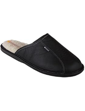 Herren Komfort Hausschuhe, 100% Echtes Rindleder Naturleder, 100% Schafwolle