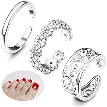 Set 3 Anelli Per Alluce Regolabili - Design Fiore, Nodo E Cupola Argento