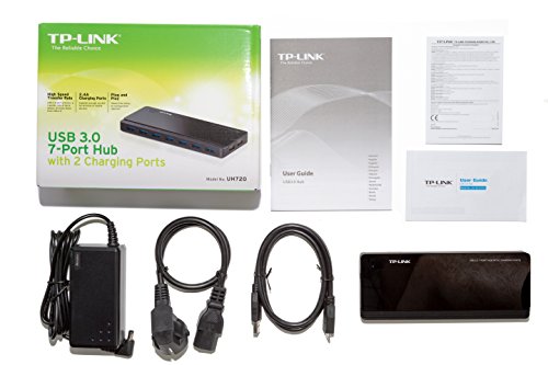 TP-Link UH720 7-Port USB 3.0 HUB + 2 Ladeports (2,4A) für Tablet und Smartphone, inklusive Netzadapter und USB 3.0 Kabel, bis zu 5 Gbit/s, Hot Swapping, unterstützt Windows, Mac OS, Linux, schwarz - 5