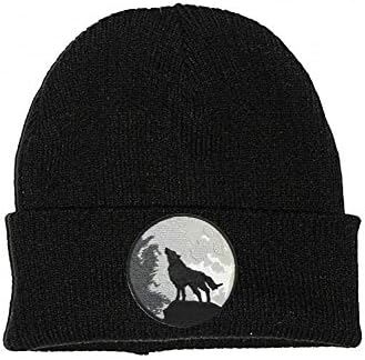 Extreme Largeness Wolf And Moon Knitted Patch Beanie Hat Black Black