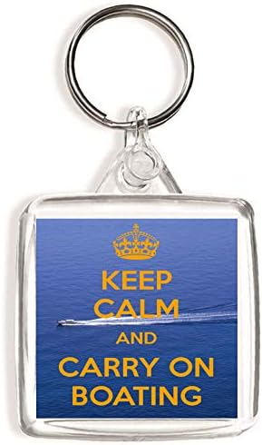 Keep Calm and Carry On Boating - Square Keyring