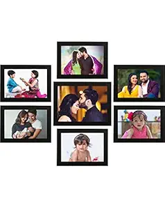 Baba handicraftsCollage Individual Photo Frames, Set of 7,Wall Hanging (1 pcs - 5x7 inch, 6 pcs - 4x6 inch) (Half Inch Stick, Plexi Glass, Black)