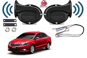 SHOP4U Square Shape Car Windtone Horn with Wire for Skoda Rapid (Set of 2 Horn with Wire, Black)