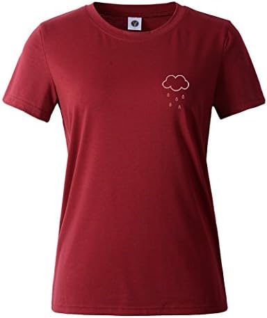 Yeesea Summer Women's Cute Short Sleeve Tops Teen Girl Tee Funny T Shirt Wine Red Large